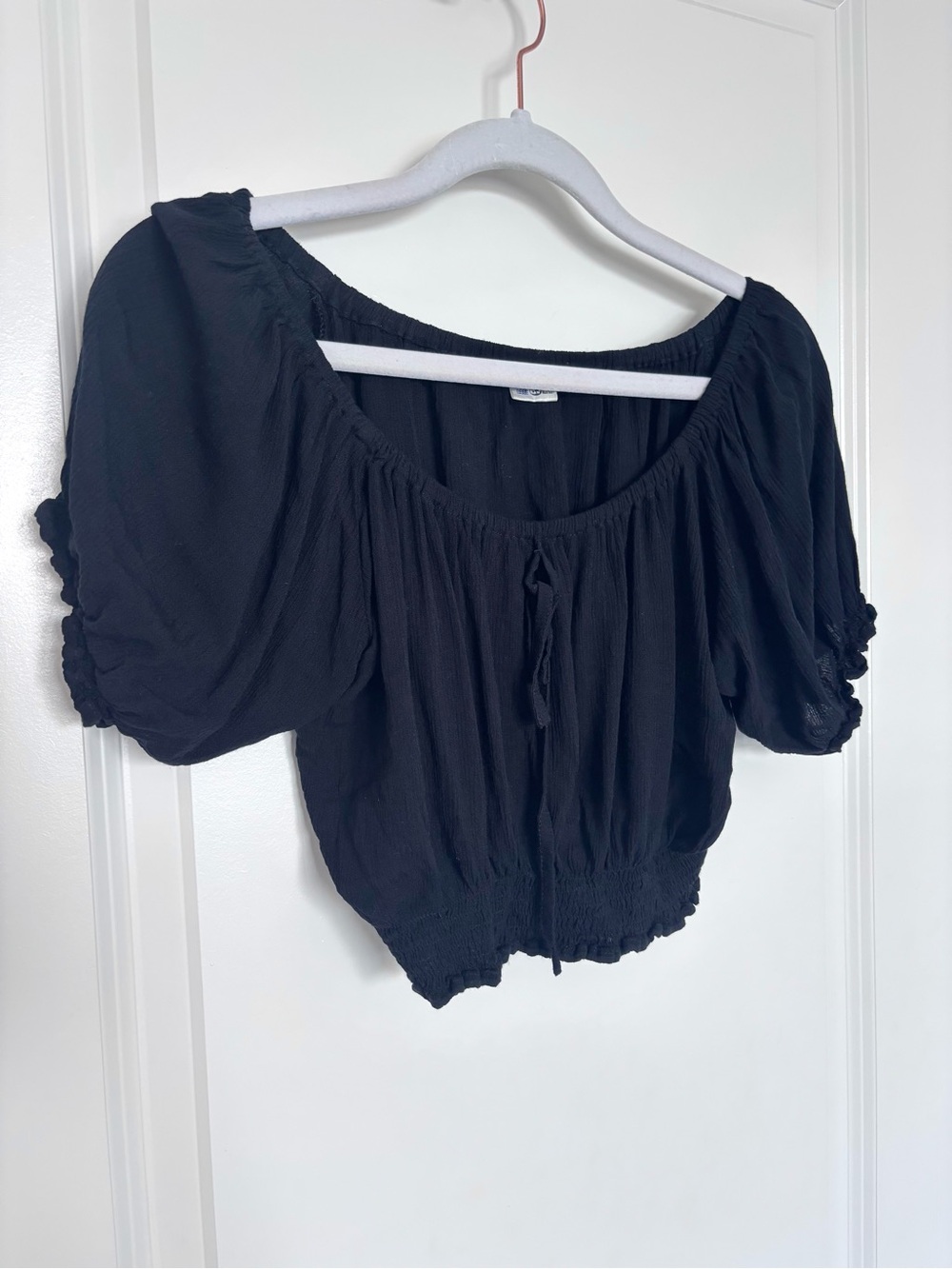 Black Off Shoulder Puff Sleeve Crop Top Island Planet Miami Beach Small Boho